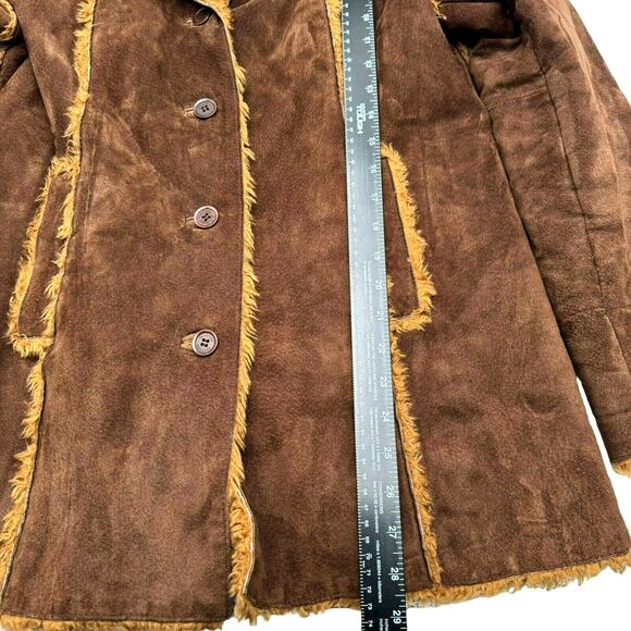 KENNETH COLE REACTION Women's Large Leather Jacket Coat Teddy Fur Lining Buttons - Picture 8 of 9